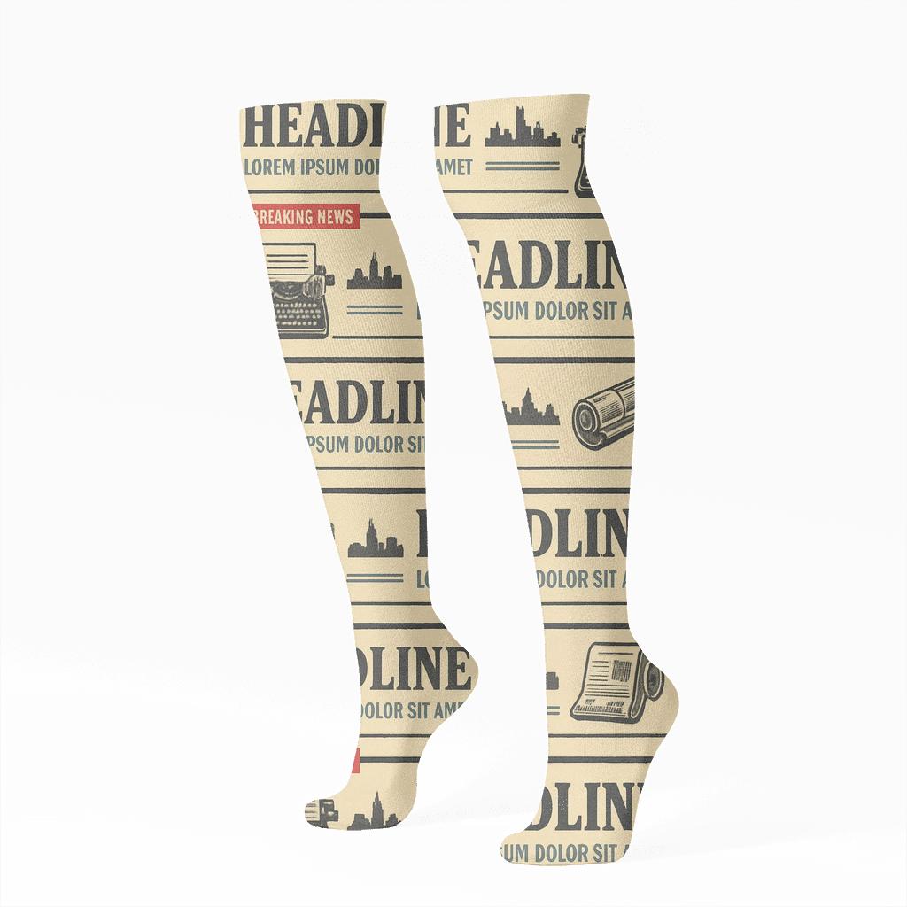 Cityline Headline Bands With Journalist Texture stylish athletic knee-high socks