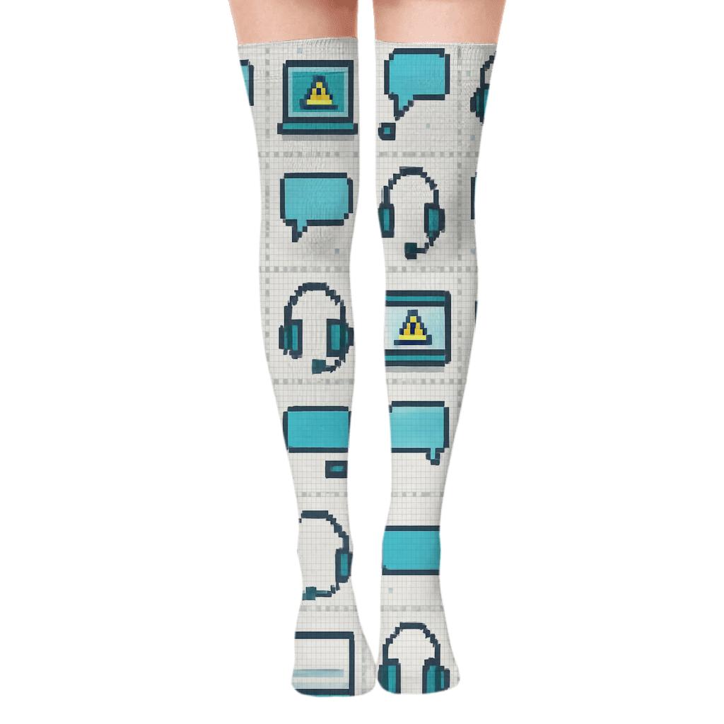 Pixel Help Desk Tile It Support Specialist Grid premium cozy over-the-knee socks