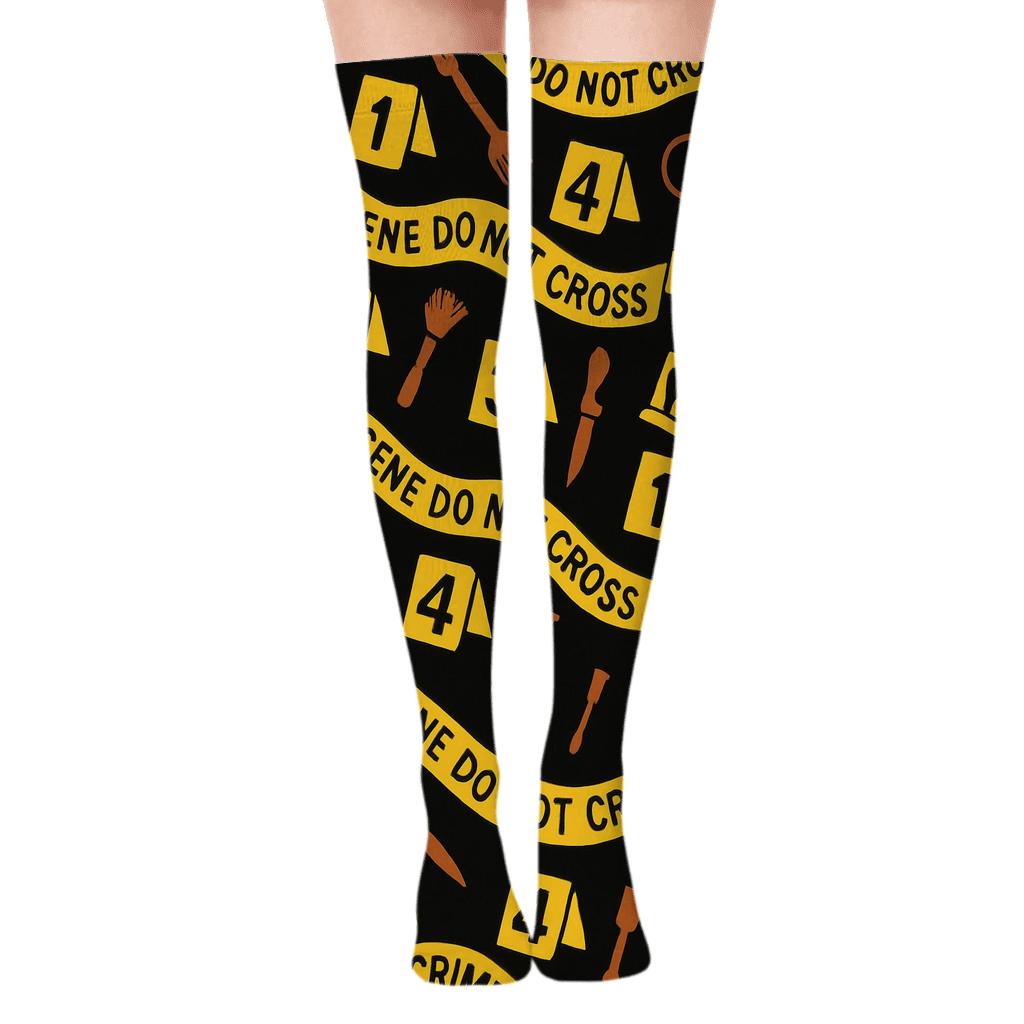 Crime Scene Investigator Evidence Tape Wave Tiling unique graphic over-the-knee socks