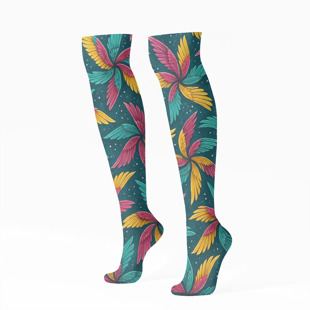 Hummingbird Wing Spiral Tessellation On Midnight Teal Background custom knee-high socks