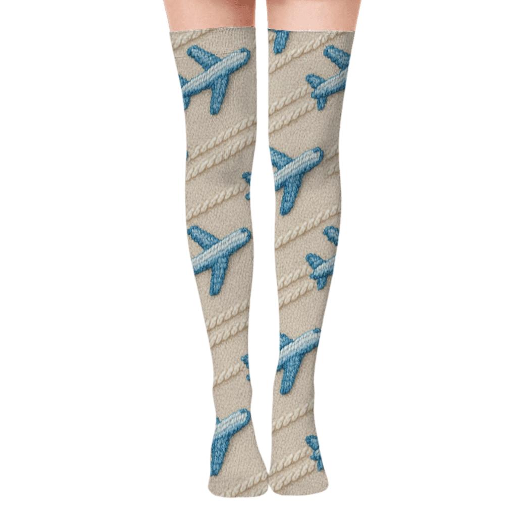 Knitted Illusion Airplane Stitch Tiling trendy patterned over-the-knee socks