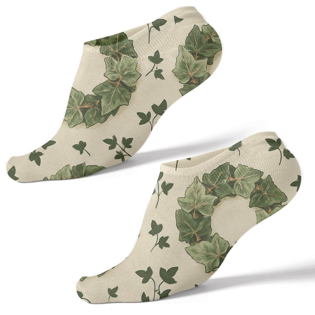 Vintage Ivy Wreath Medallions on Cream Ankle Length Socks