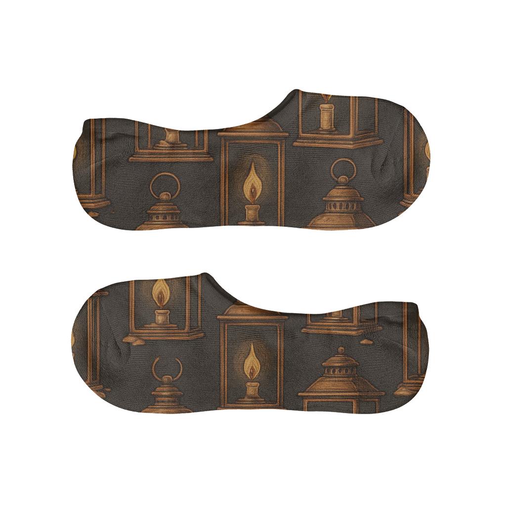 Lantern Pane Lattice With Candle Glow designer printed no-show socks