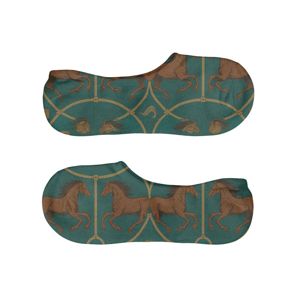 Galloping Pair Pattern With Horse soft cotton no-show socks