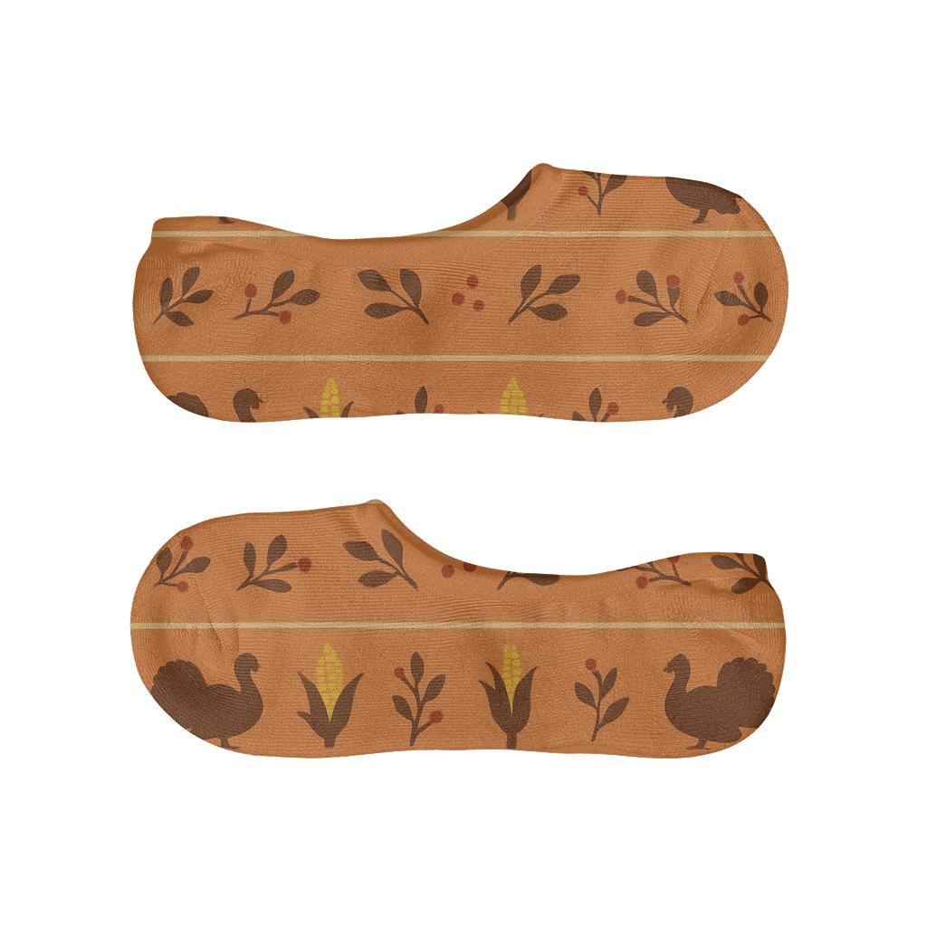 Autumn Orange Band Pattern With Turkey Silhouettes low cut no-show socks