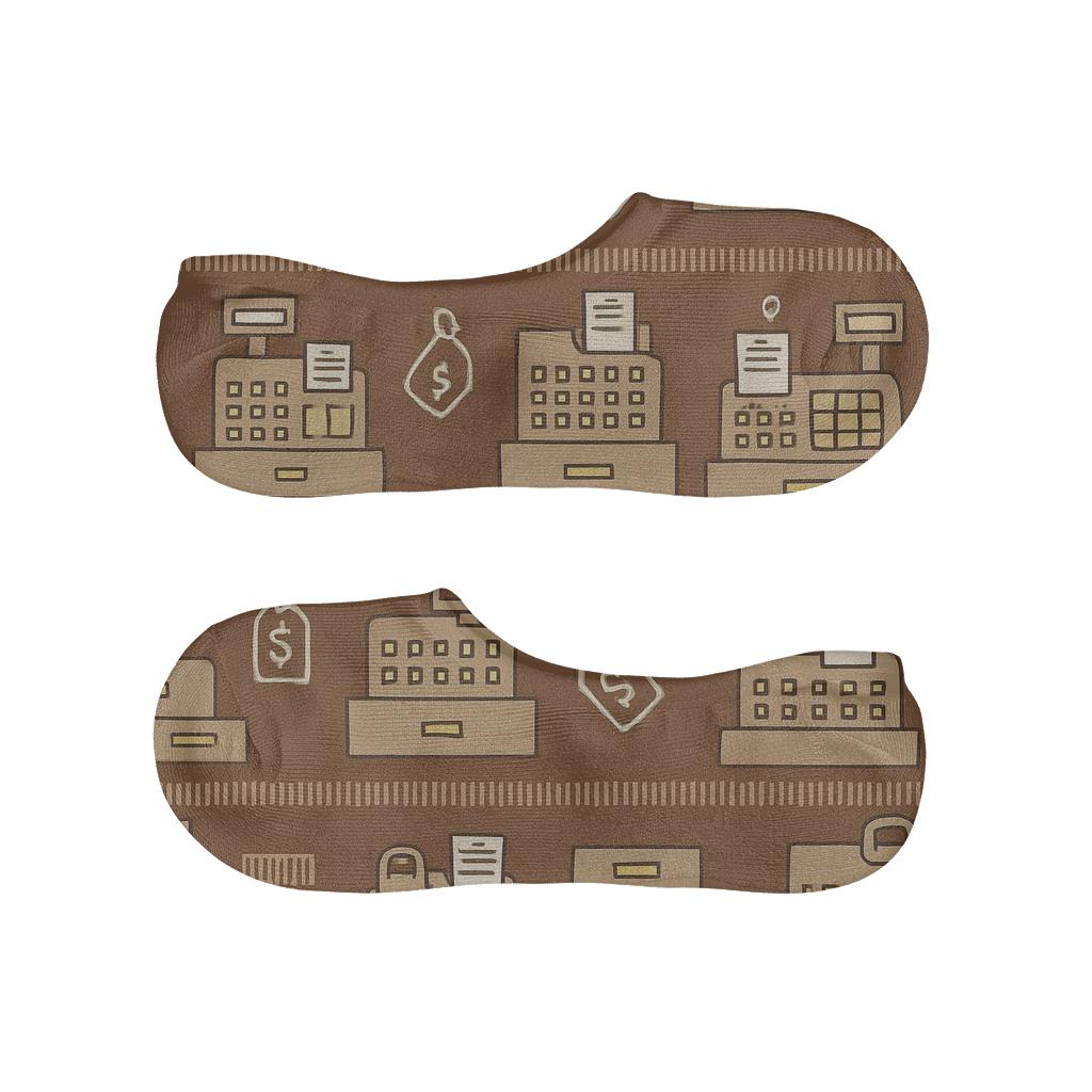 Cashier-Grade Register Grid On Warm Brown soft cotton no-show socks