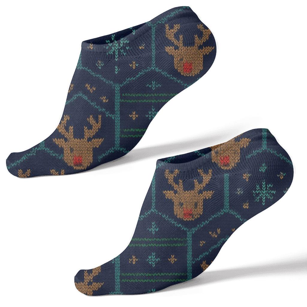 Rudolph Glowing Nose Lattice Print trendy patterned ankle socks
