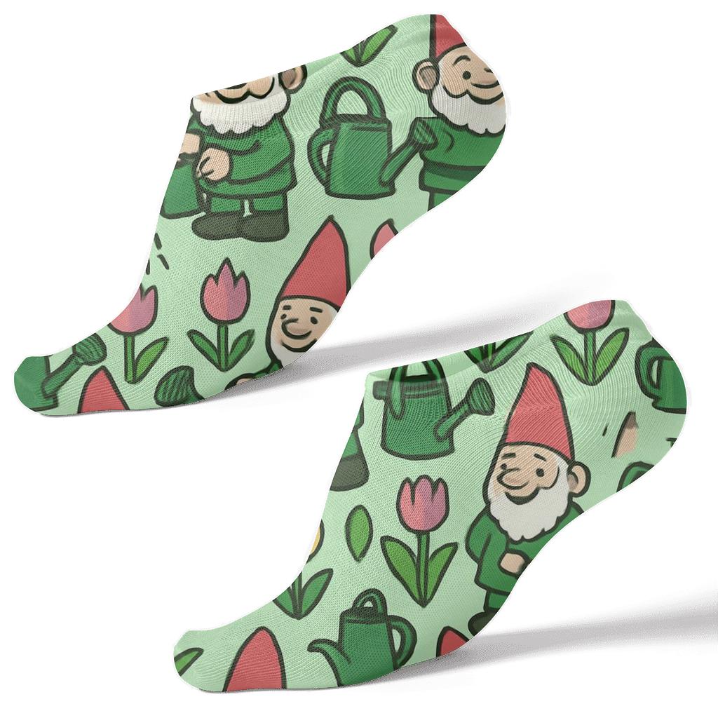 Gardener Gnome Trellis Bands Pattern comfortable cotton ankle socks