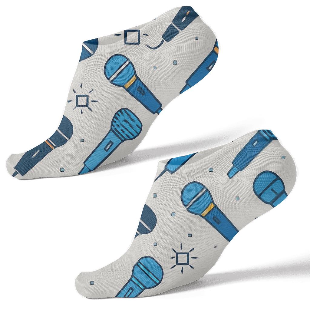 Microphone Chevron On Newsprint Gray, Reporter Edition trendy patterned ankle socks