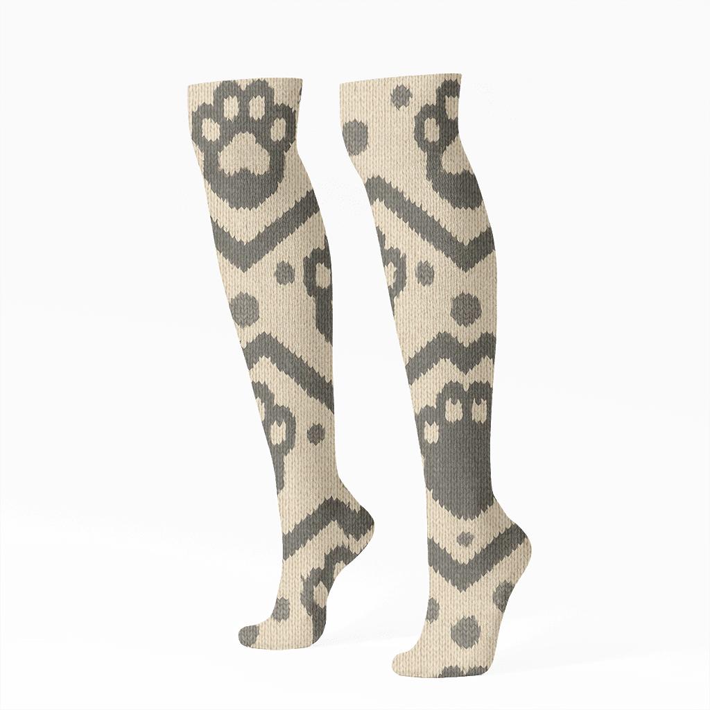 Knitted Cat Paws Cable Knit Chevron custom knee-high socks