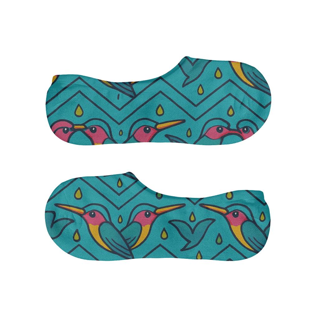 Hummingbird Beak Chevron On Turquoise Field unique hidden socks