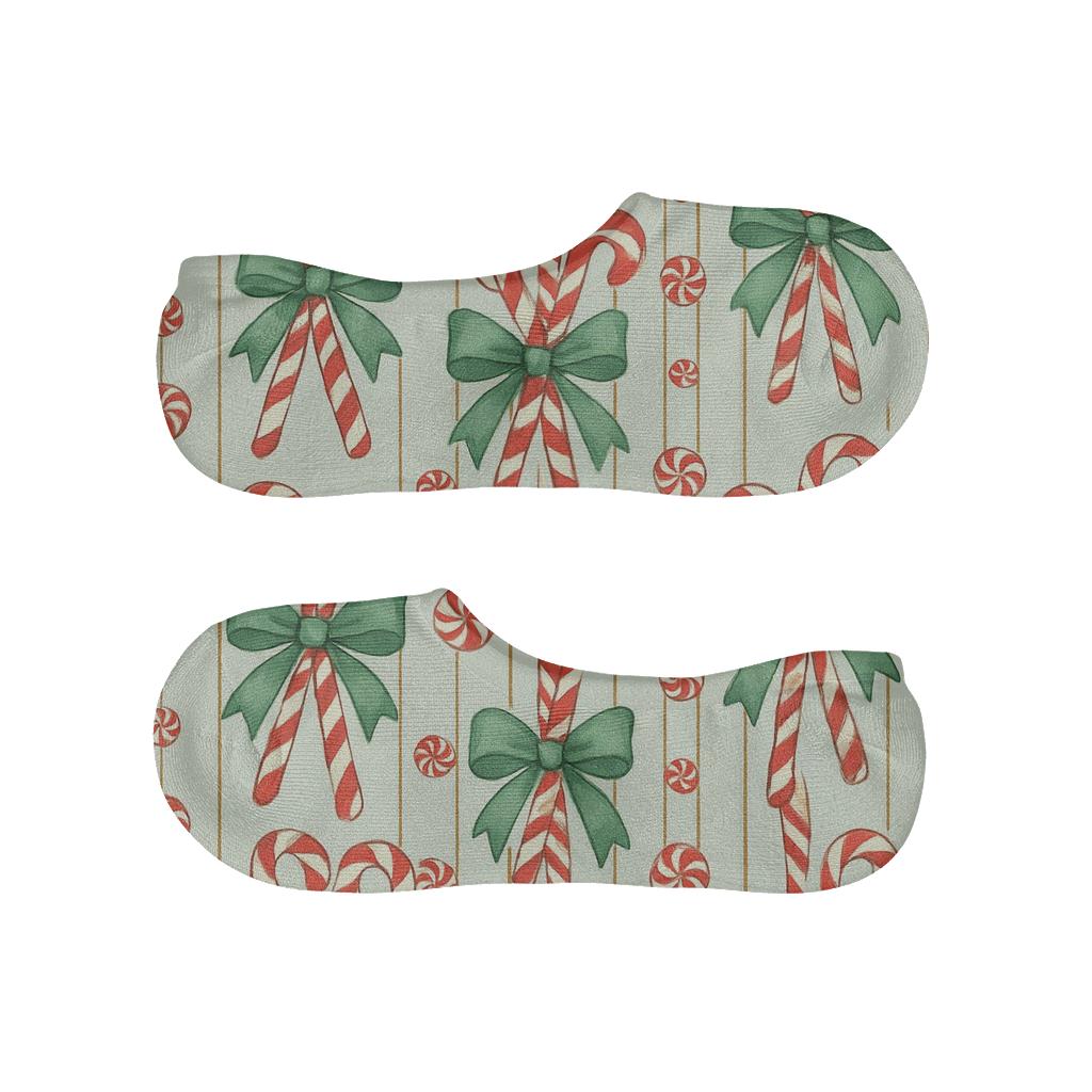 Ribbon Wrapped Candy Canes Border Stripe Repeat personalized no-show socks