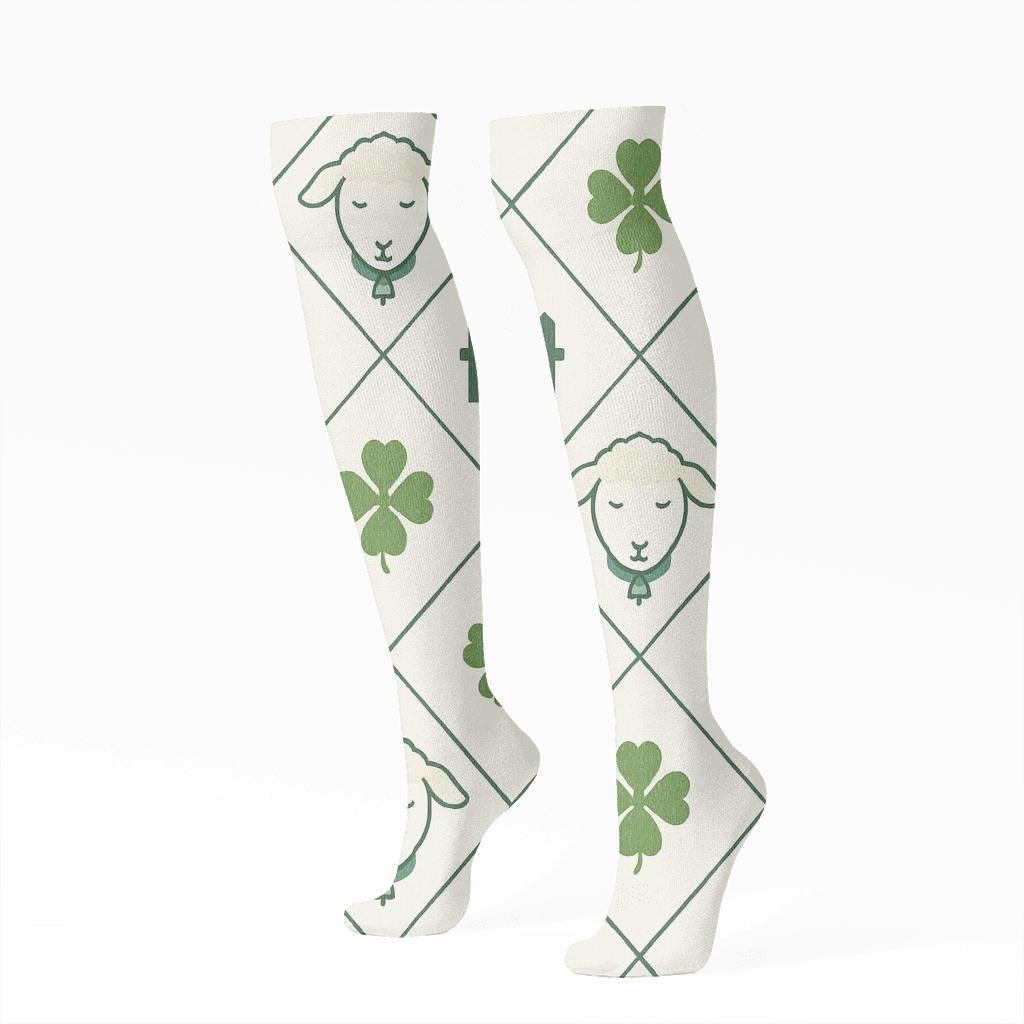 Clover Lattice With Sheep Motifs premium sports knee-high socks