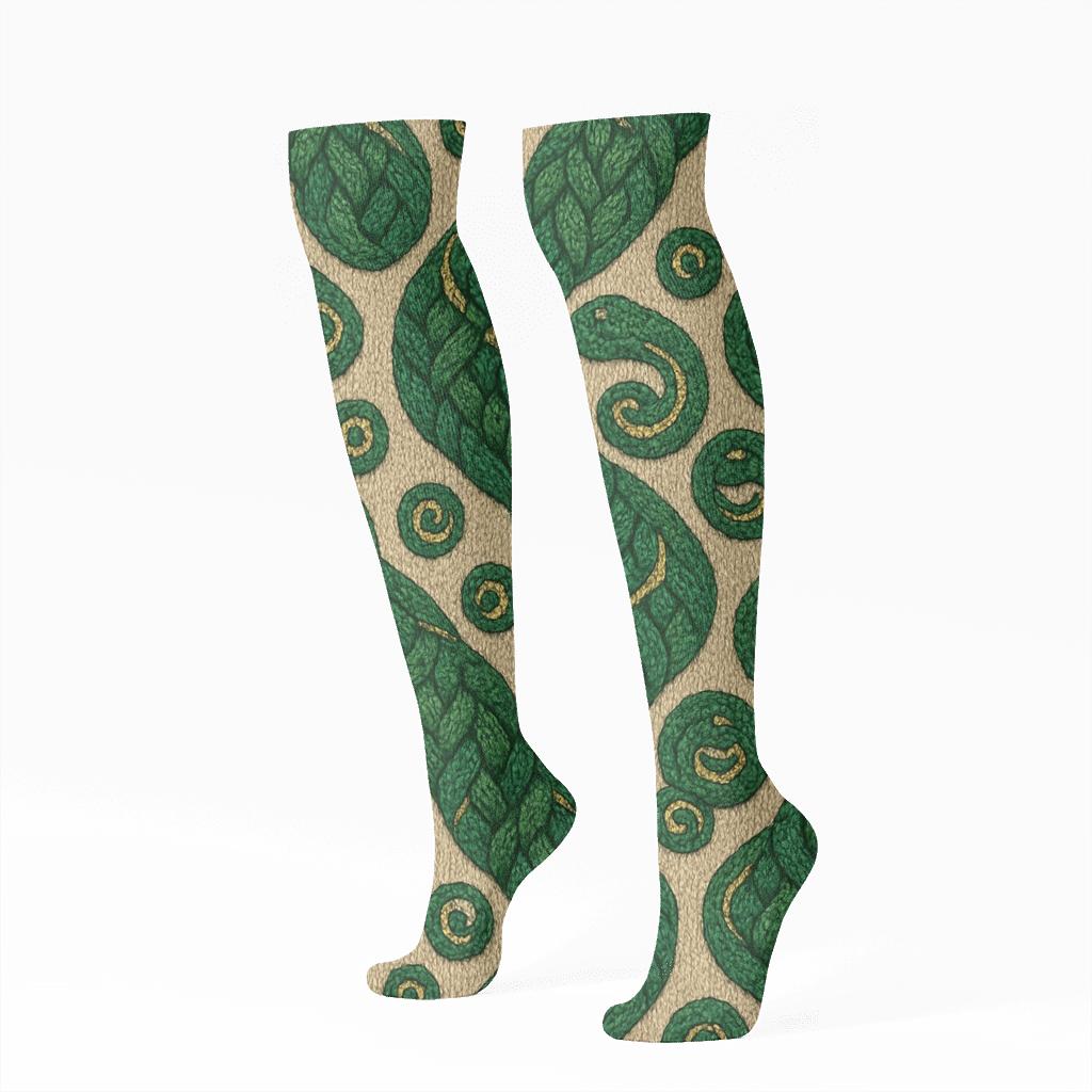 Knitted Illusion Snake Scale Cable Repeat trendy patterned knee-high socks