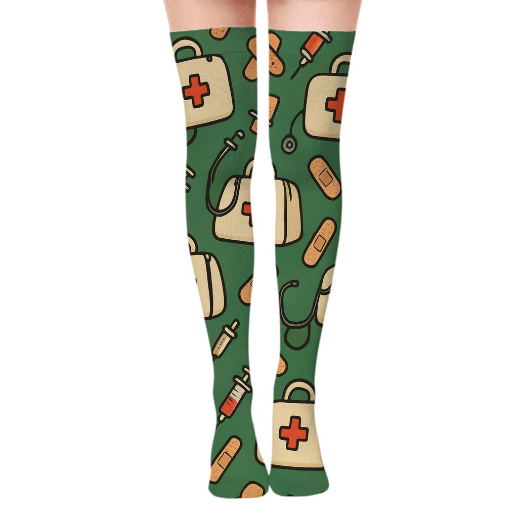 Doctor Bag Parade On Hospital Green custom over-the-knee socks