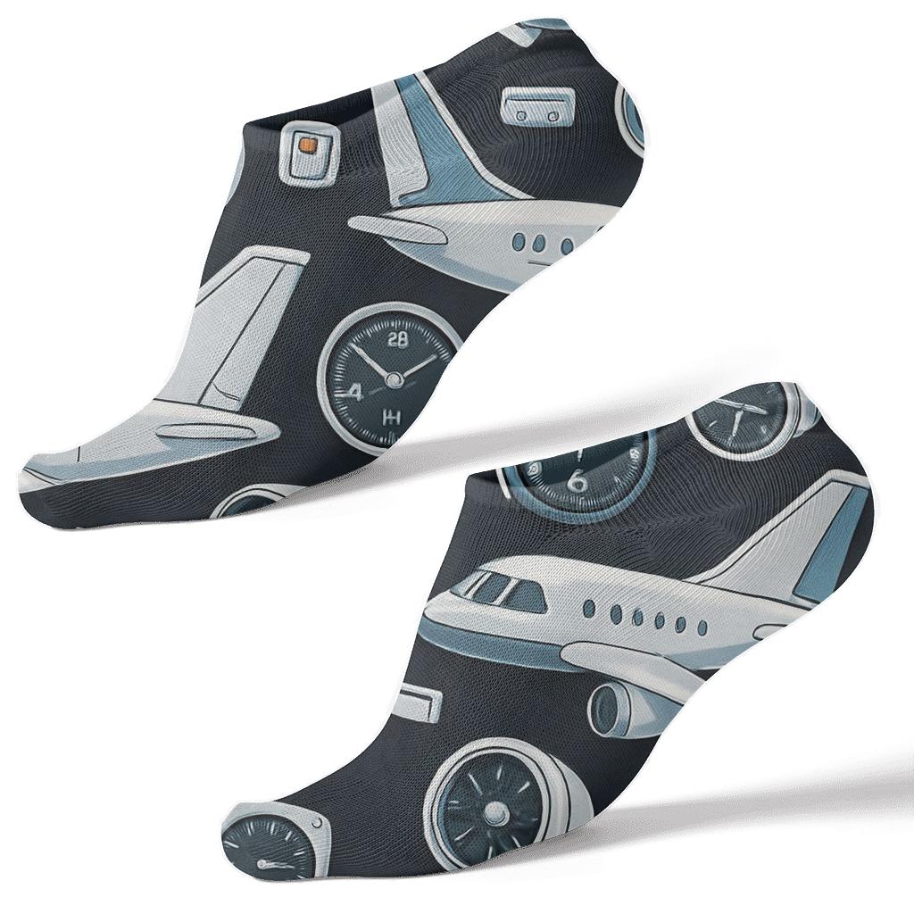 Airplane Collage Scatter In Midnight Sky premium sports ankle socks