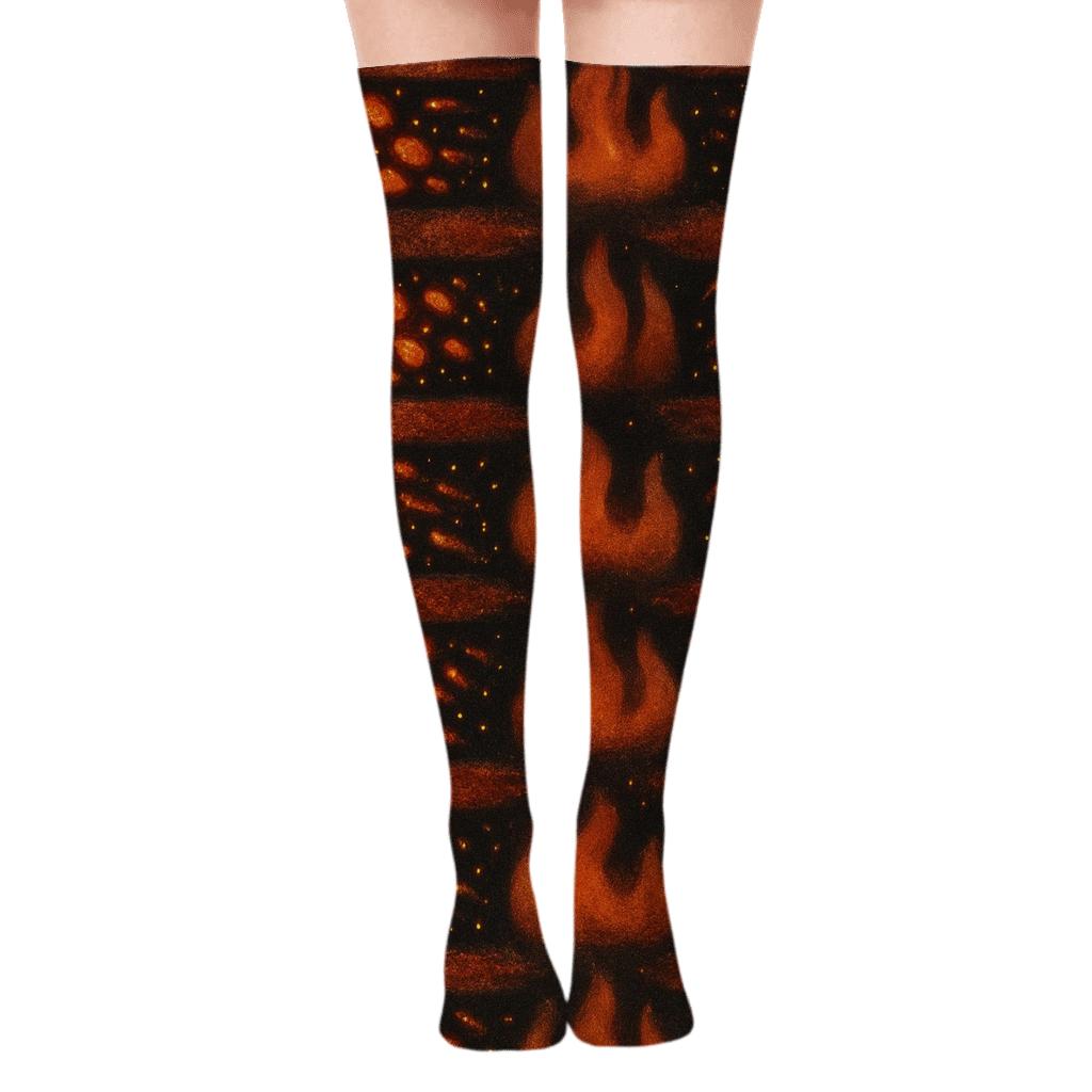 Molten Copper Ember Wash Bands On Soot Black unique graphic over-the-knee socks