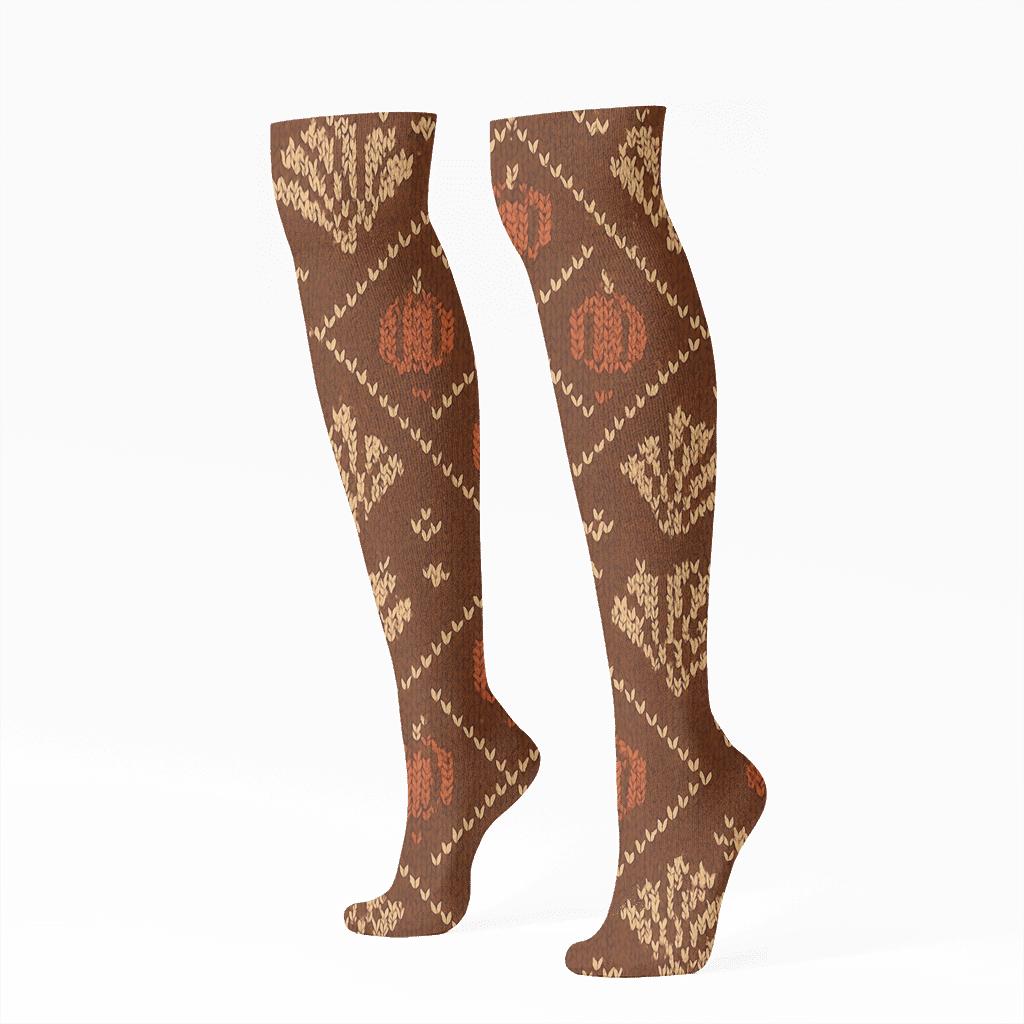 Knitted Turkey Feather Lattice comfortable cotton knee-high socks