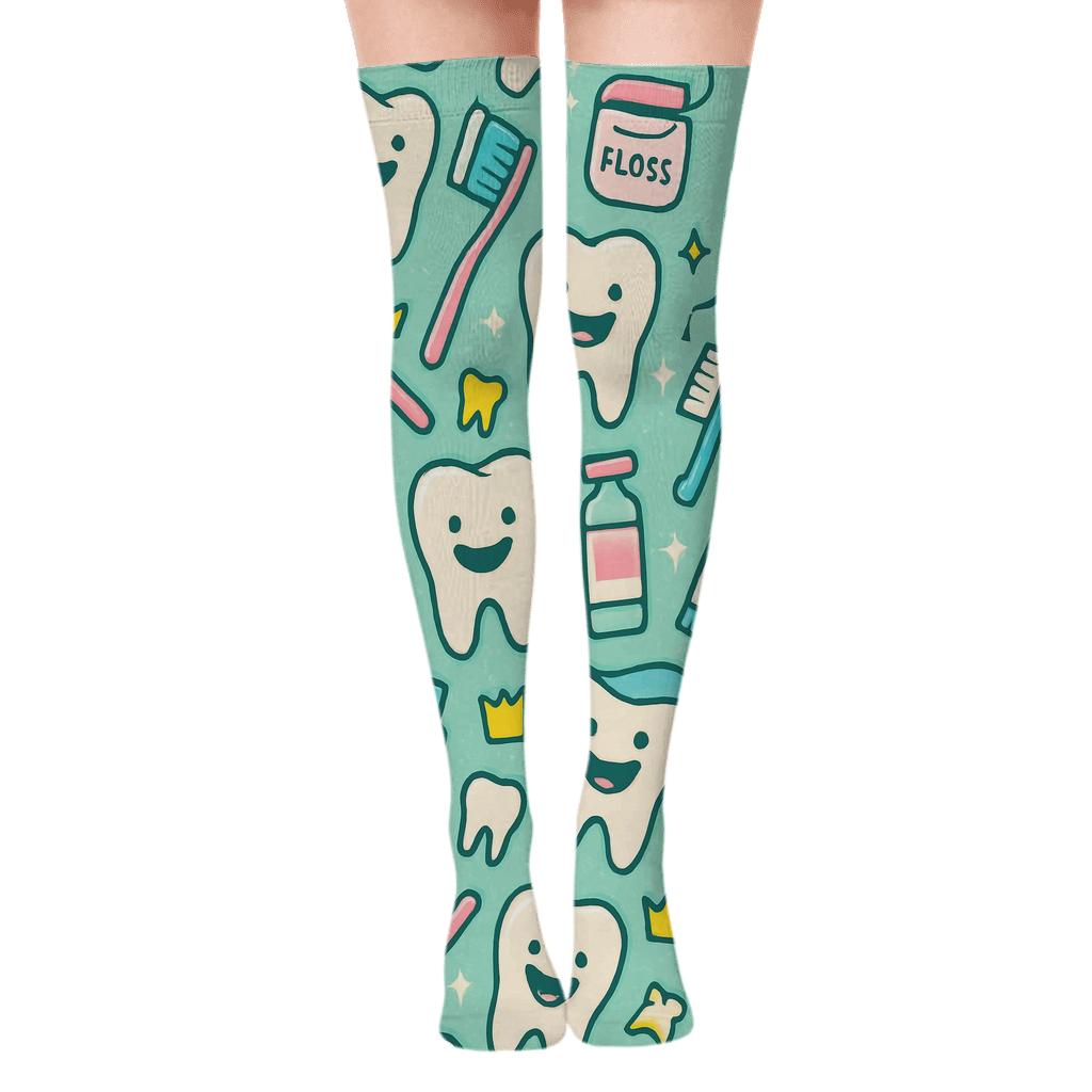 Candy Mint Dentist Tool Parade Pattern stylish fashion over-the-knee socks