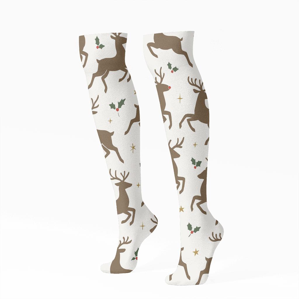 Reindeer Silhouette Grid With Rudolph Glow Accent soft everyday knee-high socks