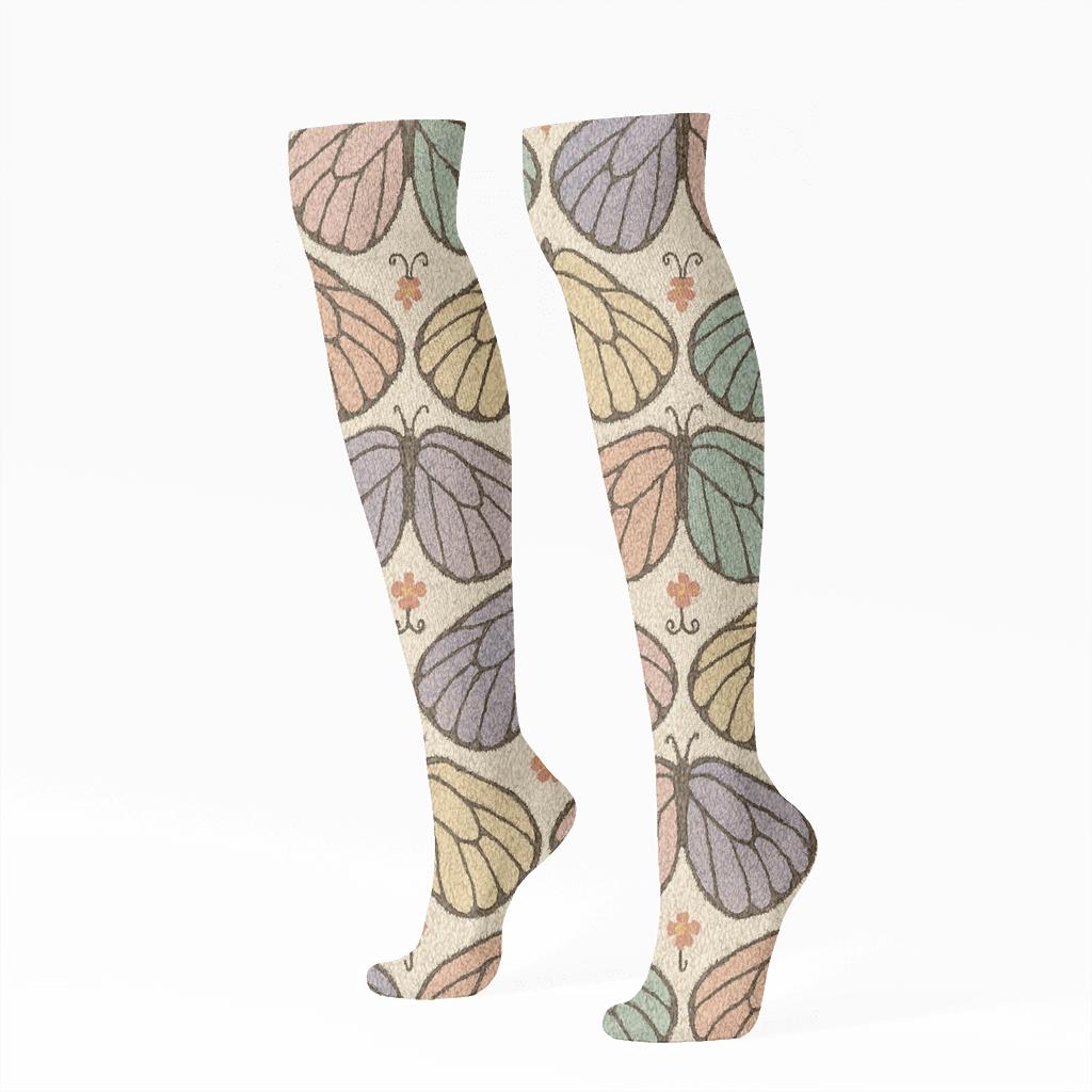 Pastel Meadow Wing Illusion Knit On Ivory Background personalized knee-high socks