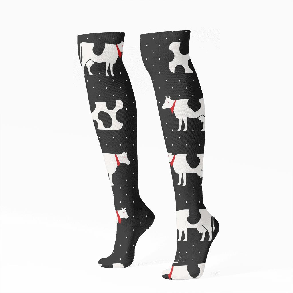 Bandana Accent Cow Silhouette Border Stripe personalized knee-high socks