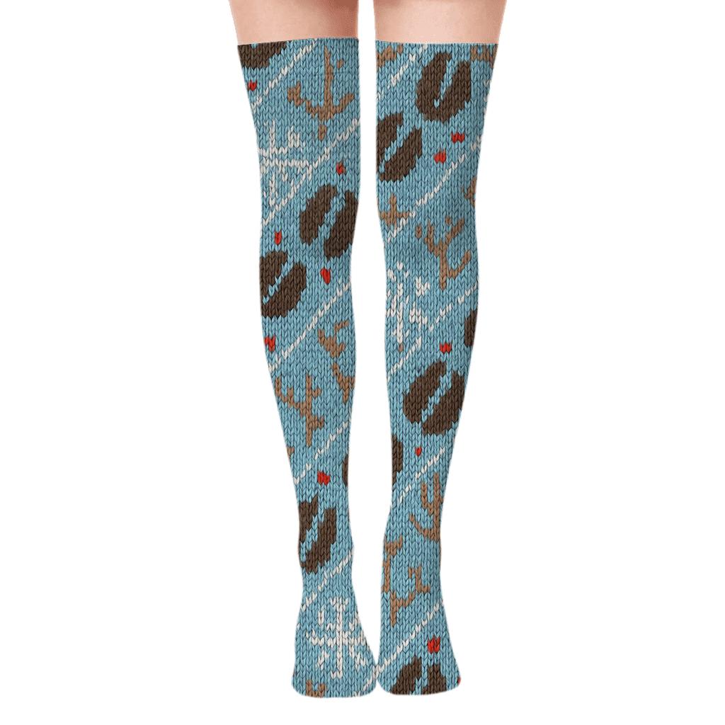 Knitted Illusion Hoofprints With Reindeer Tracks personalized over-the-knee socks