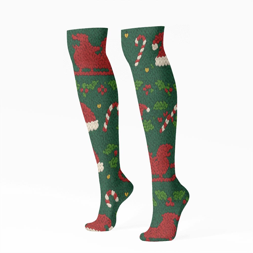 Knitted Santa Claus Sleigh Band Tessellation premium sports knee-high socks