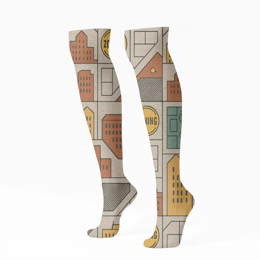Urban Planner Blueprint Blocks Collage custom knee-high socks