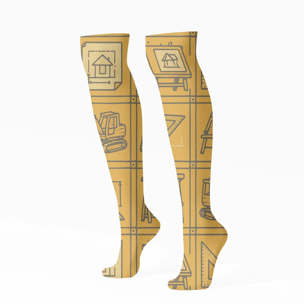 Blueprint Lattice With Civil Engineer Icons personalized knee-high socks