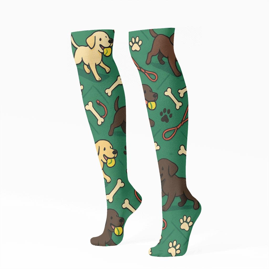 Tennis Ball Parade With Labrador Retriever Motifs personalized knee-high socks