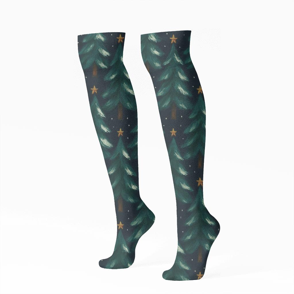 Winter Trees With Xmas Night Sky Tessellation stylish athletic knee-high socks
