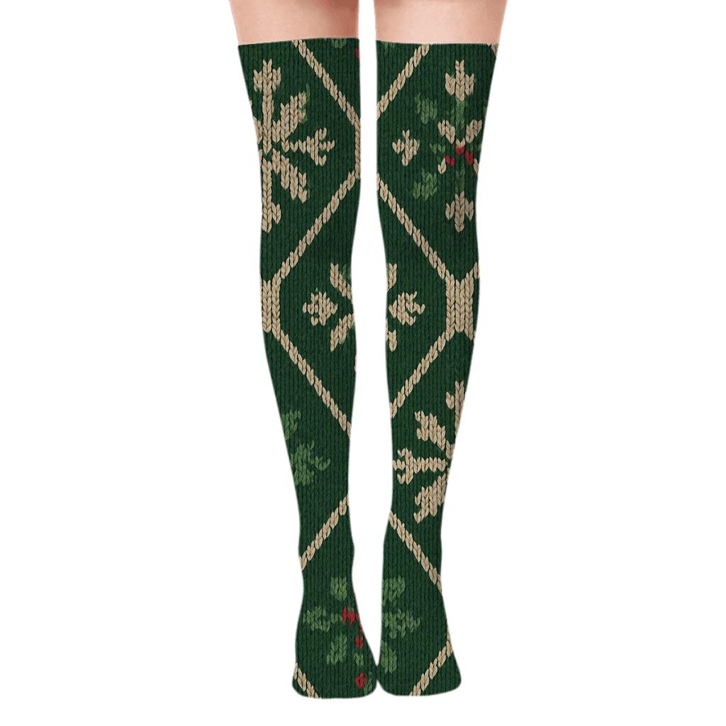 Cable Knit Holiday Snowflake Lattice trendy patterned over-the-knee socks