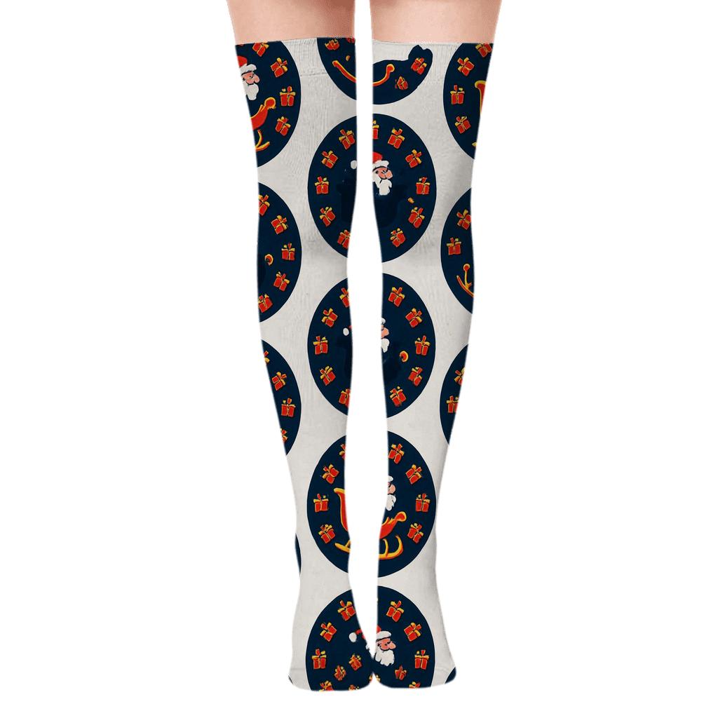 Santa Sleigh In Xmas Spiral Medallions personalized over-the-knee socks