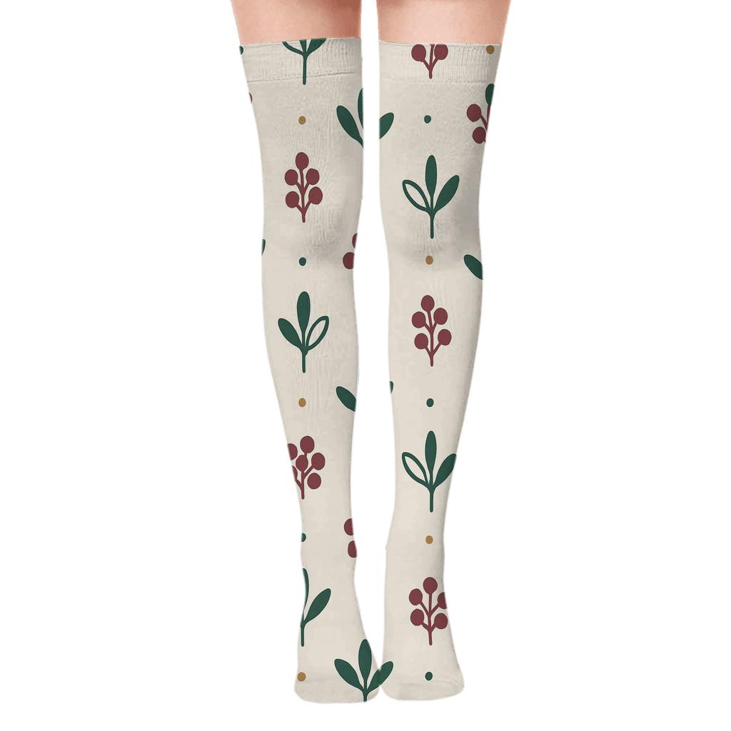 Minimal Mistletoe Grid, Christmas Edition designer print over-the-knee socks