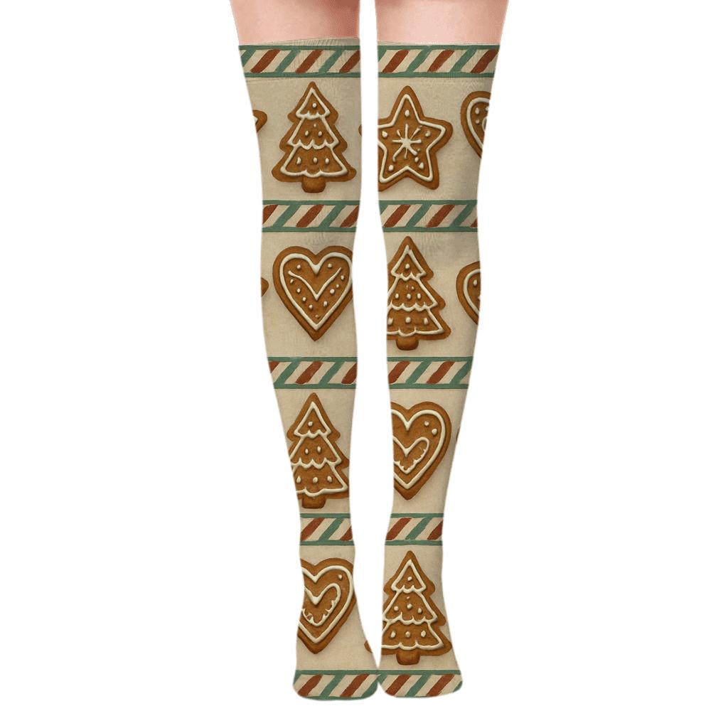 Gingerbread Tiles With Holiday Icing Bands stylish fashion over-the-knee socks