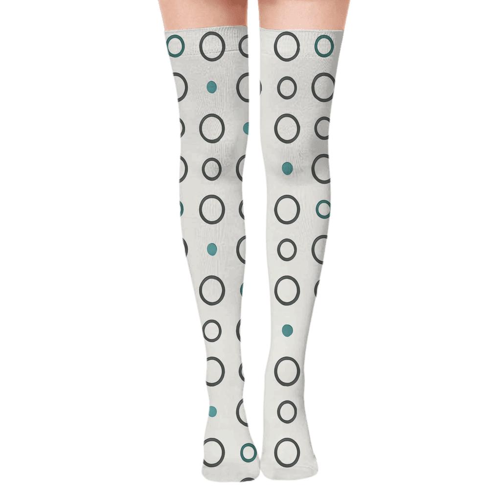 Circular Ring Interval Grid trendy patterned over-the-knee socks
