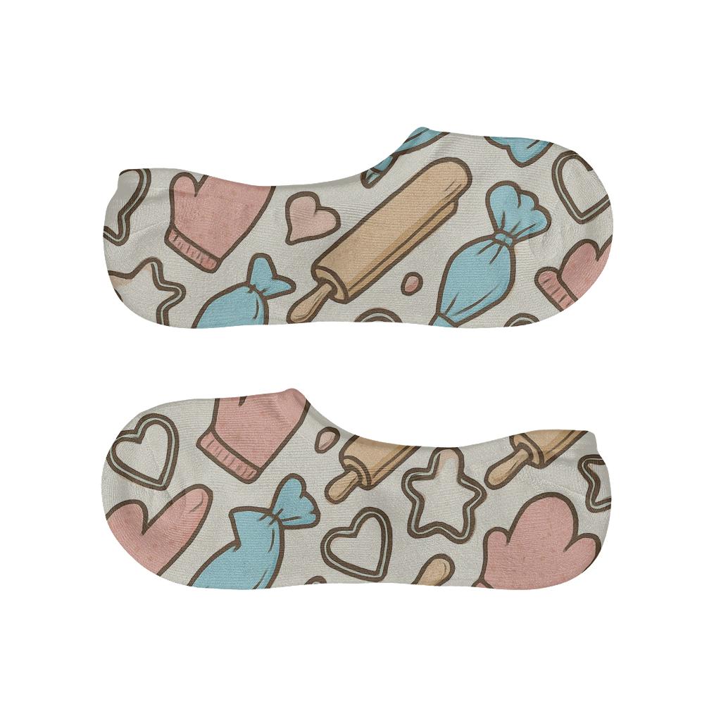 Rolling Pins And Cookie Cutters With Baker Grid custom no-show socks