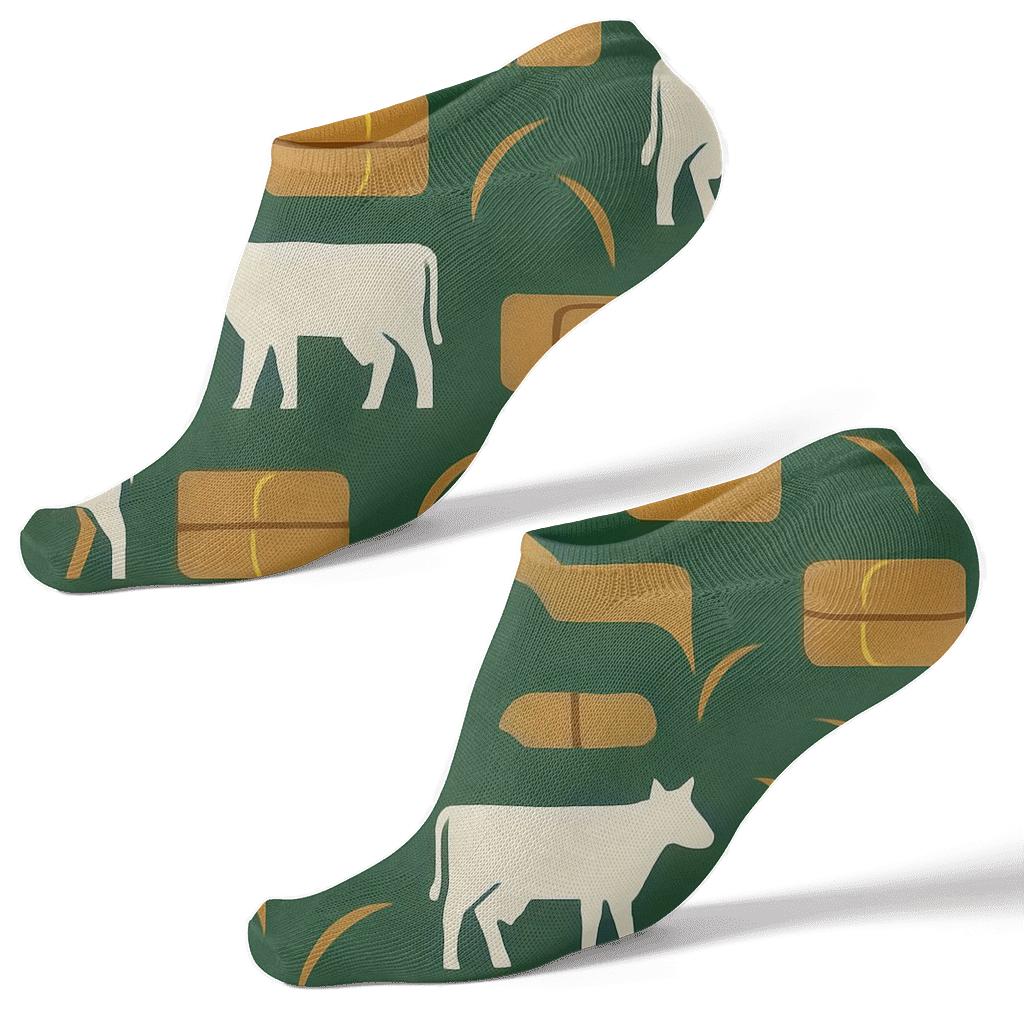 Hay Bale Rhythm With Cow Silhouettes custom ankle socks