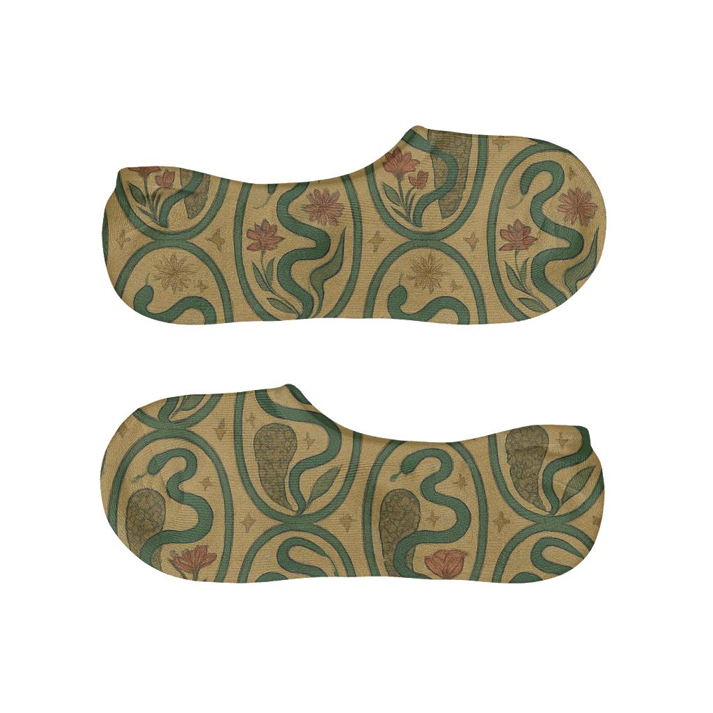 Vintage Poster Pattern With Snake Botanicals comfortable invisible socks
