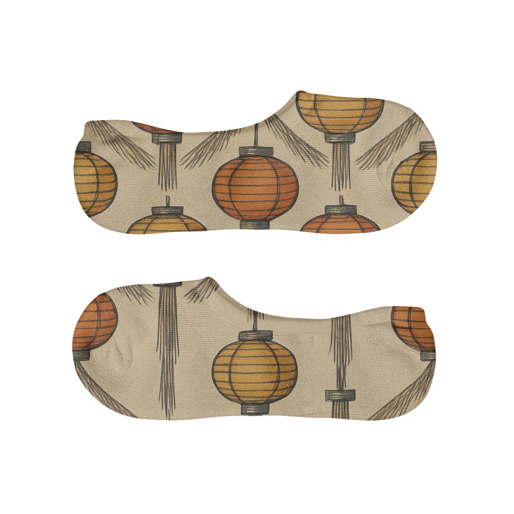 Lantern Chevron Tassel Band On Parchment Cream Background soft cotton no-show socks