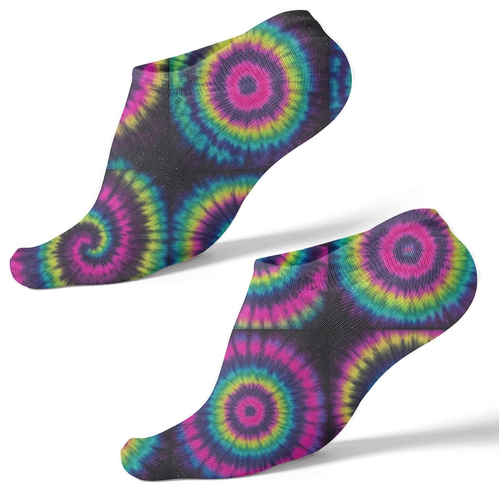 Neon Spiral Tile Lattice On Black Background trendy patterned ankle socks