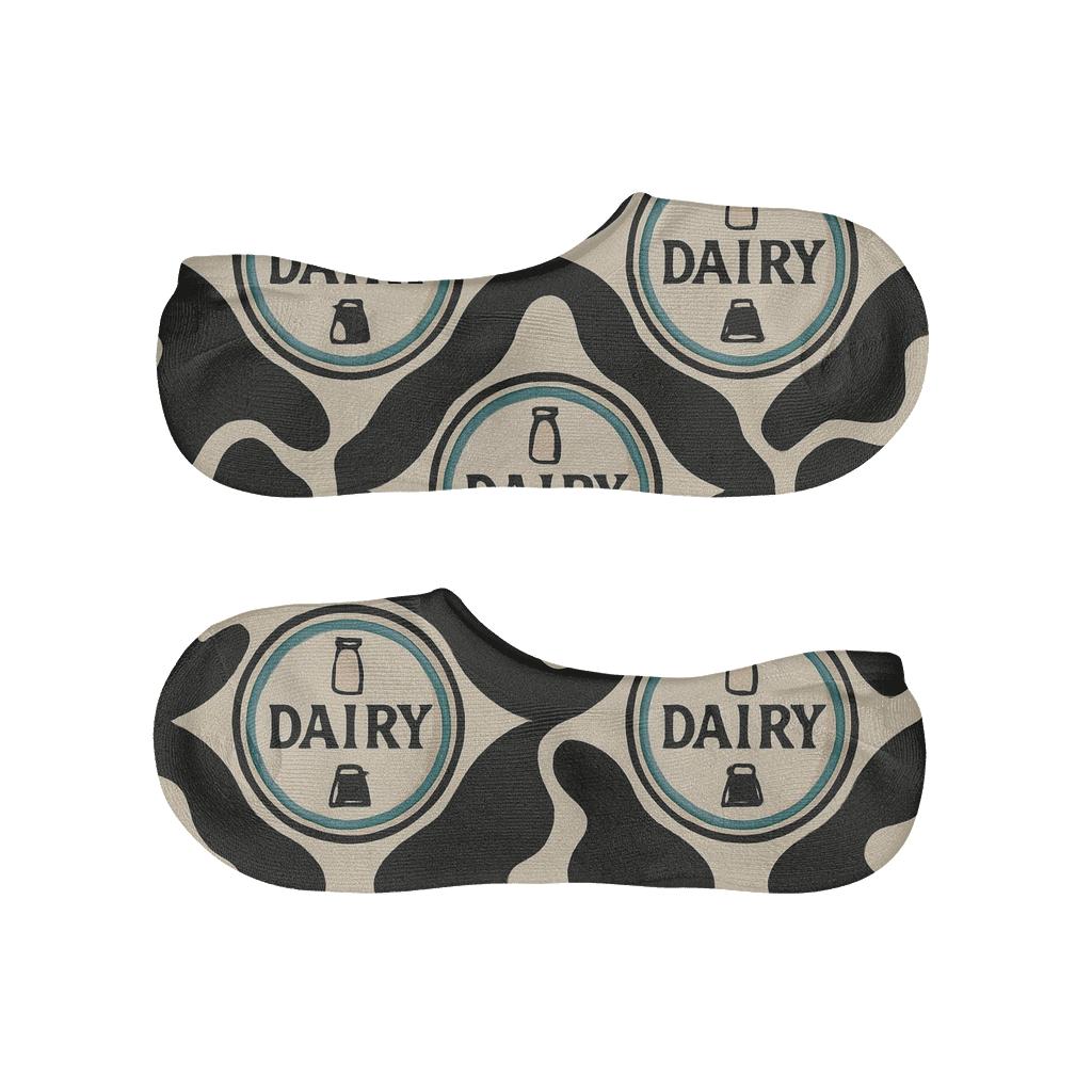 Retro Dairy Label Cow Spot Medallion Tiles trendy no-show sock styles