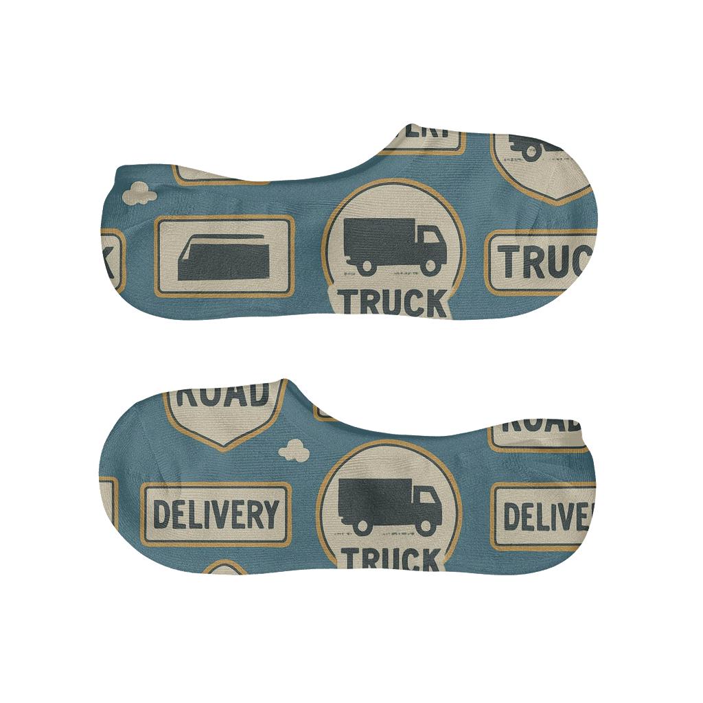 Vintage Road Sign Poster Look With Truck Driver Icons custom no-show socks