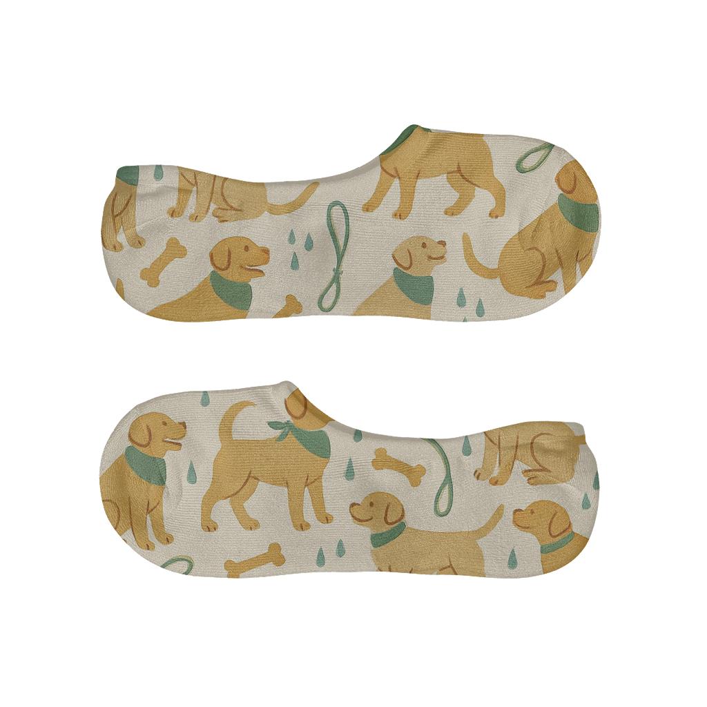 Rain Droplets And Leashes Pattern With Labrador Retriever designer print no-show socks