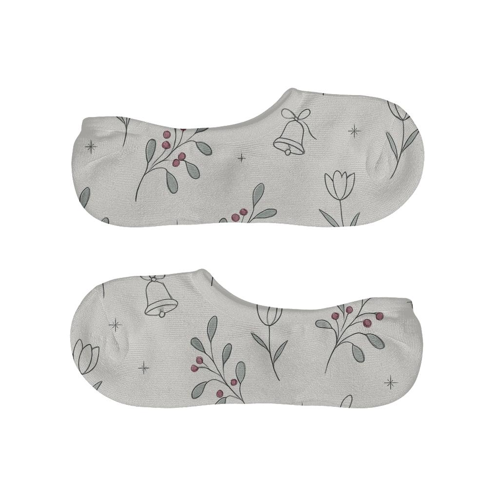 Ivory Mistletoe Bell Linework Scatter soft cotton no-show socks