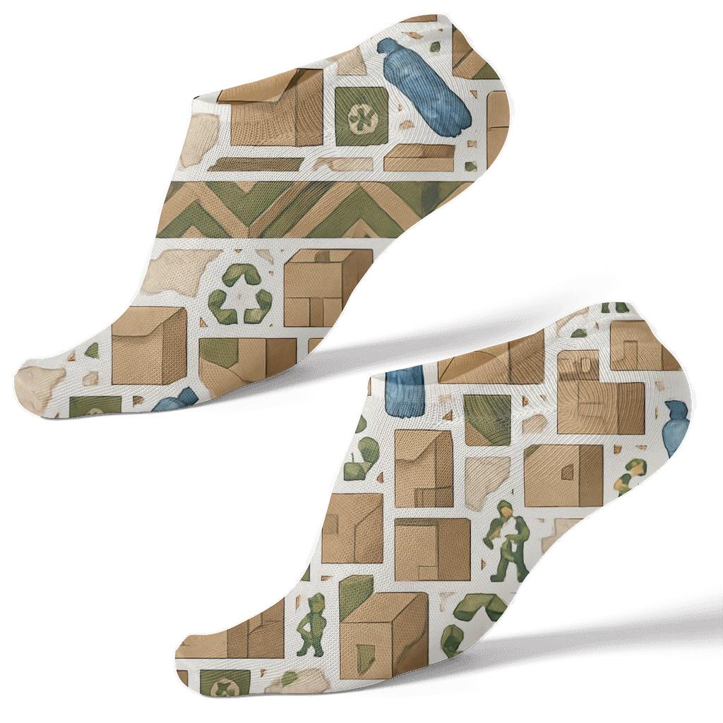 Industrial Collage Pattern With Recycling Plant Worker Rhythm premium sports ankle socks