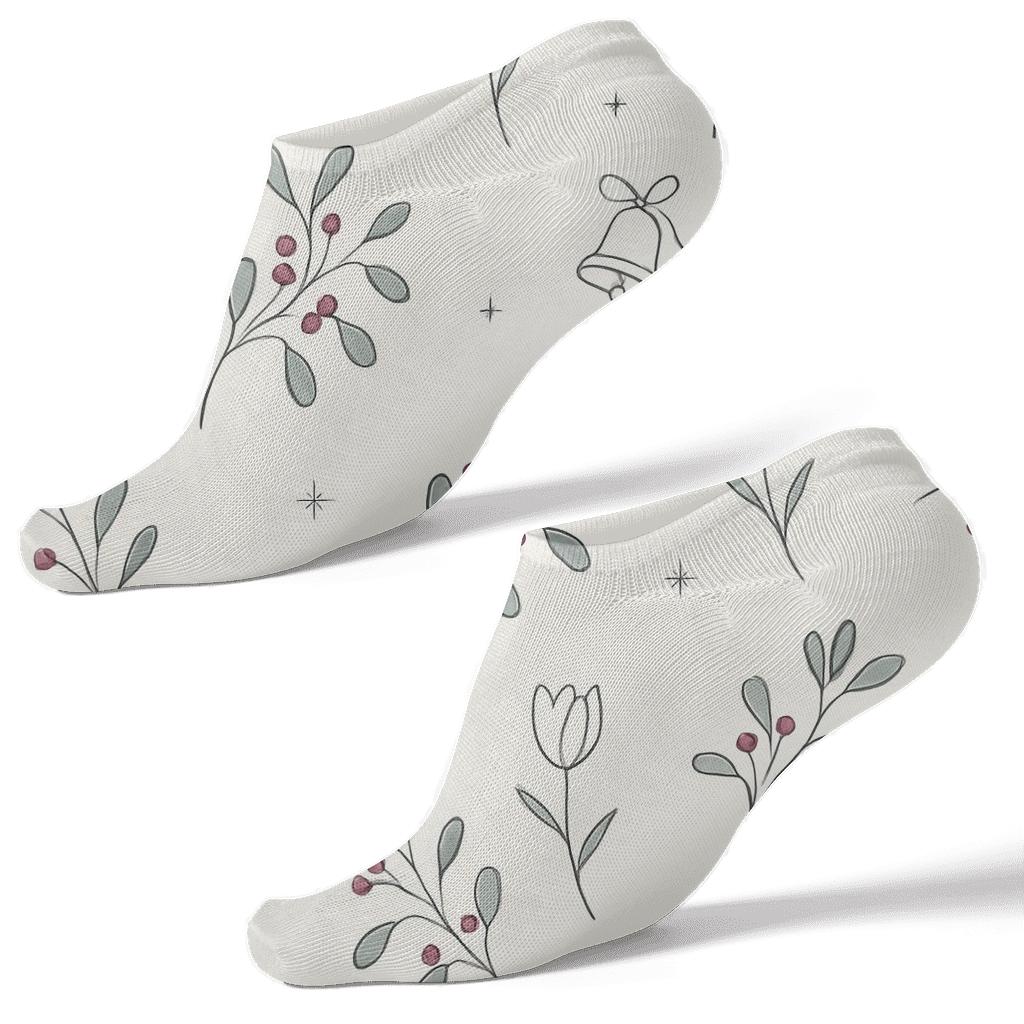 Ivory Mistletoe Bell Linework Scatter trendy patterned ankle socks