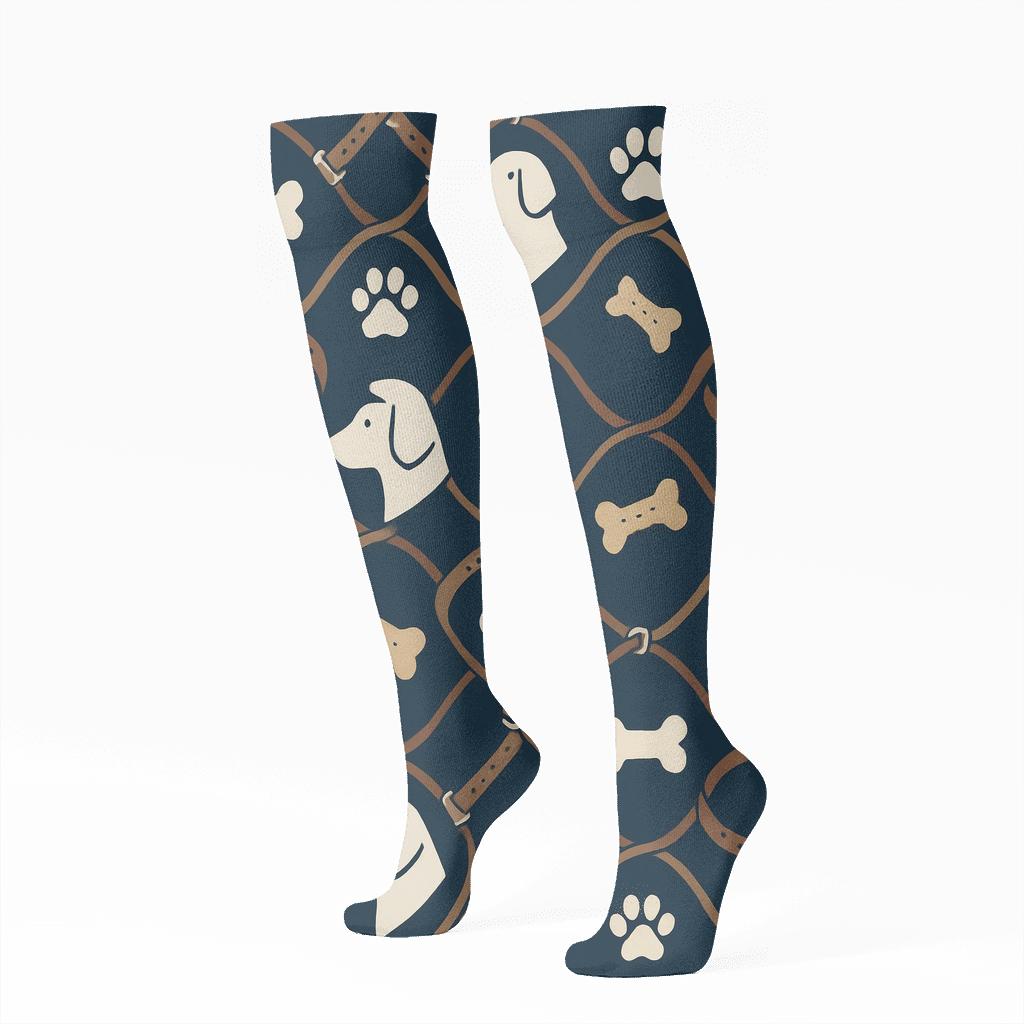 Collar Lattice With Dog Icons stylish athletic knee-high socks
