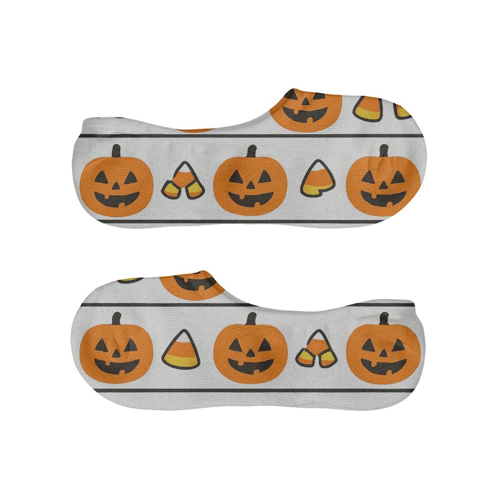 Carved Pumpkin Border Stripe On White Background designer print no-show socks
